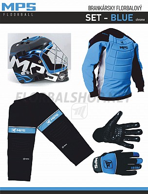 MPS Blue brankářský set + maska Pro Flame - Blue/Chrome + Florbalové rukavice MPS