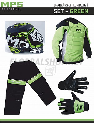 MPS Green brankářský set + maska Pro Flame - Black/Green + Florbalové rukavice MPS