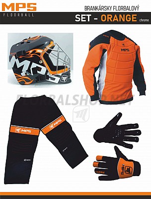 MPS Orange brankářský set + maska Pro Flame - Black/Orange + Florbalové rukavice MPS