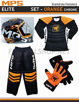 MPS ELITE brankářsky set Orange + maska Pro Flame - Orange/Chrome + Florbalové rukavice MPS