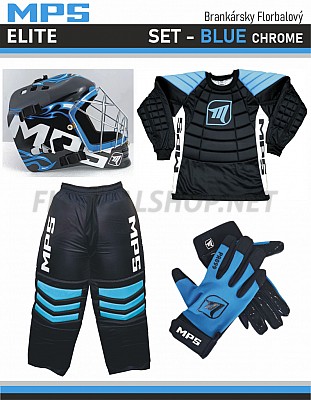 MPS ELITE brankářsky set BLUE + maska Pro Flame - Blue/Chrome + Florbalové rukavice MPS