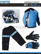 MPS Blue brankářský set + maska Pro Flame - Blue/Chrome + Florbalové rukavice MPS