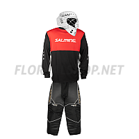 Salming Brankářský set React black/red + maska Salming Phoenix Elite Helmet White Shiny