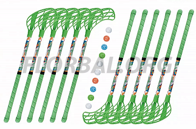 Florbalový set MPS Jungle mini Green (12 hokejok)