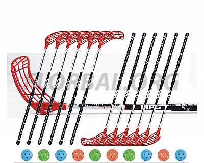Florbalový set MPS Boomerang Red/Black (12 hokejok)