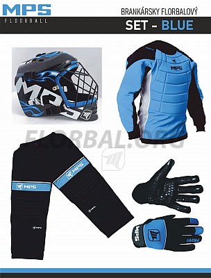 MPS Blue brankársky set + maska Pro Flame - Black/Blue + Florbalové rukavice MPS