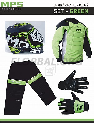 MPS Green brankársky set + maska Pro Flame - Black/Green + Florbalové rukavice MPS