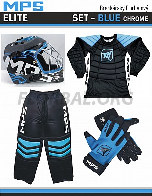 MPS ELITE brankársky set BLUE + maska Pro Flame - Blue/Chrome + Florbalové rukavice MPS