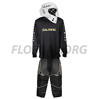 Salming Brankárský set React black/white + maska Salming Phoenix Elite Helmet White Shiny