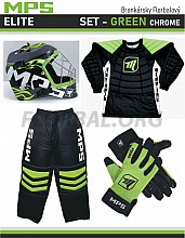 MPS ELITE brankársky set Green + maska Pro Flame - Green /Chrome + Florbalové rukavice MPS