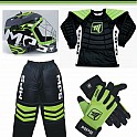 MPS ELITE brankářsky set Green + maska Pro Flame - Green/Chrome + Florbalové rukavice MPS